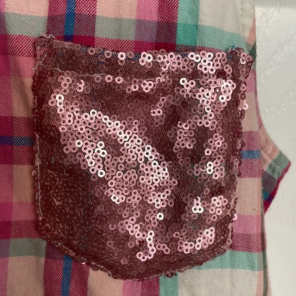 SO Pink Plaid Sleeveless Shirt Dress Sequin XXL 16